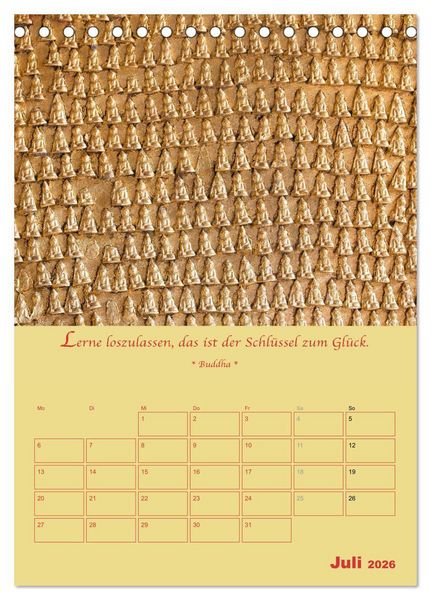 Produktbild: BUDDHA IN GOLD - Mit buddhistischen Spr&uuml;chen (Tischkalender 2026 DIN A5 hoch), CALVENDO Monatskalender