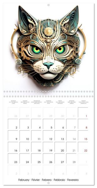 Produktbild: F&eacute;lins Steampunk (Calendrier mural carr&eacute; 2026 30x30 cm) Calendrier double avec une page pour vos prises de notes