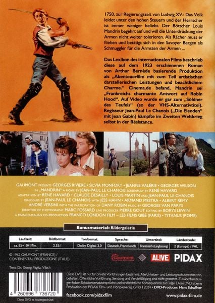 Produktbild: Mandrin, der tolle Musketier / Abenteuerfilm von Jean-Paul Le Chanois (&bdquo;Die Elenden&ldquo;) (Pidax Film-Klassiker)