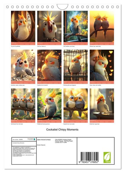 Produktbild: Cockatiel Chirpy Moments (Wall Calendar 2026 DIN A4 portrait), CALVENDO 12 Month Wall Calendar