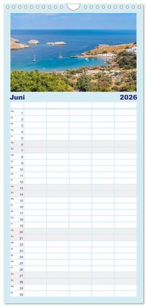 Produktbild: Familienplaner 2026 - Str&auml;nde der Insel Rhodos mit 5 Spalten (Wandkalender, 21 x 45 cm) CALVENDO