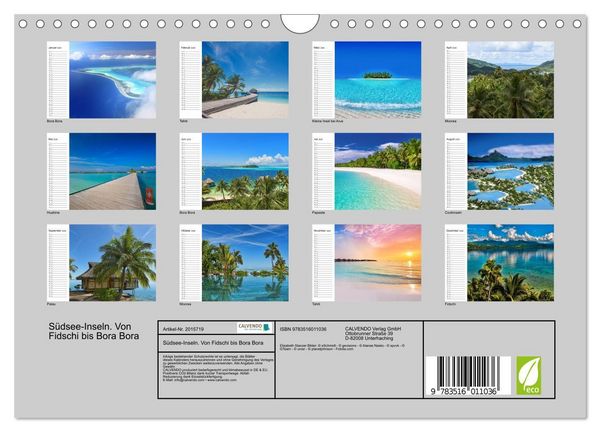 Produktbild: S&uuml;dsee-Inseln. Von Fidschi bis Bora Bora (Wandkalender 2026 DIN A4 quer), CALVENDO Monatskalender