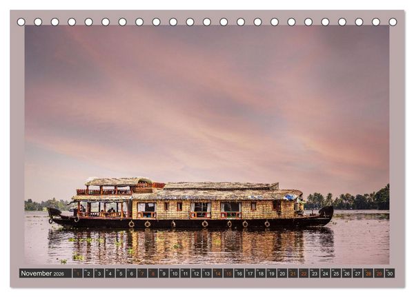 Produktbild: Kerala Backwaters - mit dem Hausboot durch die tropische Wasserwelt (Tischkalender 2026 DIN A5 quer), CALVENDO Monatskalender