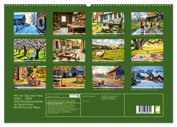 Produktbild: Wo der Tag nach Heu duftet - Zw&ouml;lf stille Monatsmomente im b&auml;uerlichen Rhythmus der Natur (hochwertiger Premium Wandkalender 2026 DIN A2 quer), Kunstdruck in Hochglanz