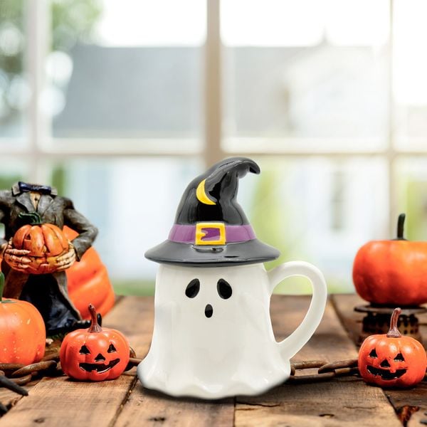 Produktbild: Tr&ouml;tsch Spuktasse mit Deckel Gespenst Keramiktasse Halloween