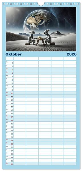 Produktbild: Familienplaner 2026 - Aliens auf Tour mit 5 Spalten (Wandkalender, 21 x 45 cm) CALVENDO