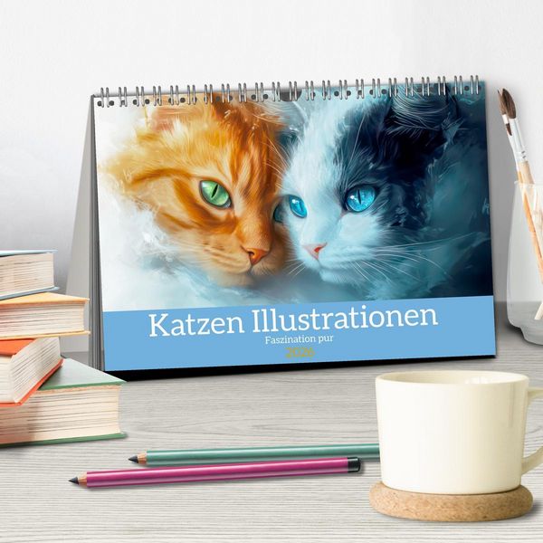 Produktbild: Katzen Illustrationen - Faszination pur (Tischkalender 2026 DIN A5 quer), CALVENDO Monatskalender