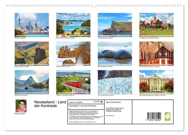 Produktbild: Neuseeland - Land der Kontraste (Wandkalender 2027 DIN A2 quer), CALVENDO Monatskalender