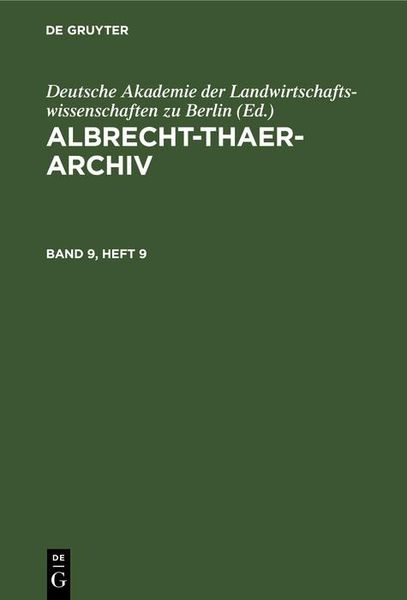 Produktbild: Albrecht-Thaer-Archiv. Band 9, Heft 9