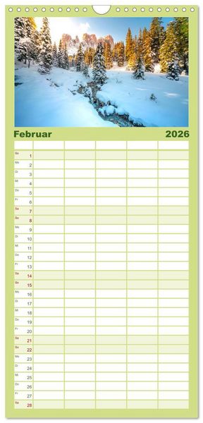 Produktbild: Familienplaner 2026 - Dolomiten - Die wundersch&ouml;nen S&uuml;dalpen in Italien. mit 5 Spalten (Wandkalender, 21 x 45 cm) CALVENDO