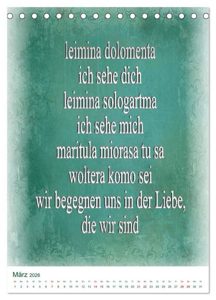 Produktbild: Heilende Mantras in der Lichtsprache des Universums (Tischkalender 2026 DIN A5 hoch), CALVENDO Monatskalender