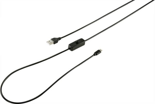 Produktbild: Renkforce Strom-Kabel Raspberry Pi&reg;, BBC micro:bit [1x USB 2.0 Stecker A - 1x USB 2.0 Stecker Micro-B] 1.00 m Schwarz inkl. Ein/Aus-Schalter