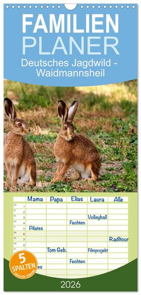 Produktbild: Familienplaner 2026 - Deutsches Jagdwild - Waidmannsheil mit 5 Spalten (Wandkalender, 21 x 45 cm) CALVENDO