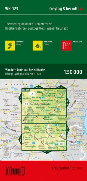 Produktbild: freytag & berndt Wanderkarte WK 023 Thermenregion Baden, Forchtenstein - Rosaliengebirge - Bucklige Welt - Wiener Neustadt 1:50.000
