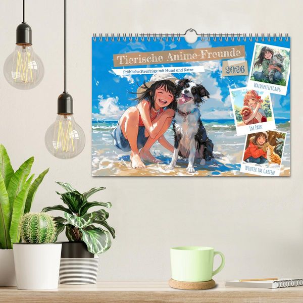 Produktbild: Tierische Anime-Freunde - Fr&ouml;hliche Streifz&uuml;ge mit Hund und Katze (Wandkalender 2026 DIN A4 quer), CALVENDO Monatskalender