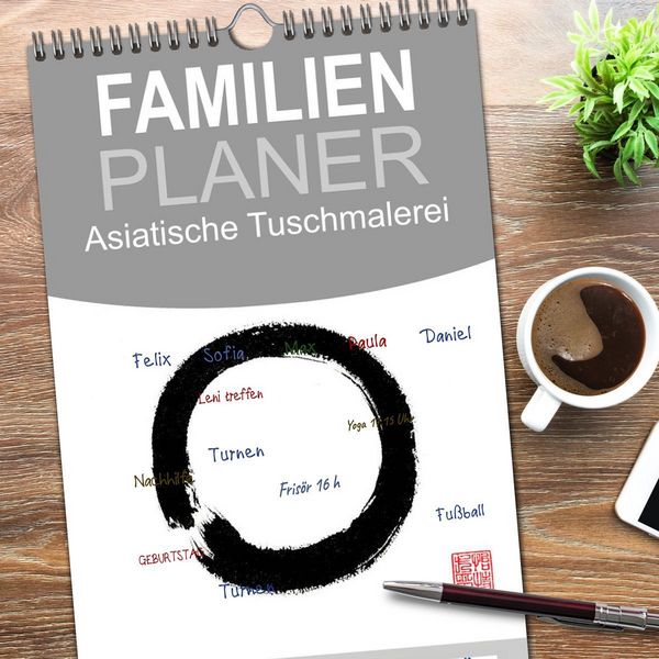 Produktbild: Familienplaner 2026 - Asiatische Tuschmalerei mit 5 Spalten (Wandkalender, 21 x 45 cm) CALVENDO
