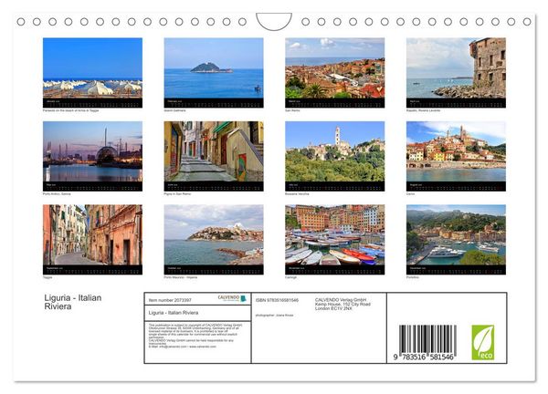 Produktbild: Liguria - Italian Riviera (Wall Calendar 2026 DIN A4 landscape), CALVENDO 12 Month Wall Calendar