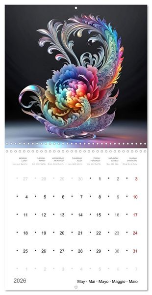 Produktbild: Fleurs en verre color&eacute; (Calendrier mural carr&eacute; 2026 30x30 cm) Calendrier double avec une page pour vos prises de notes