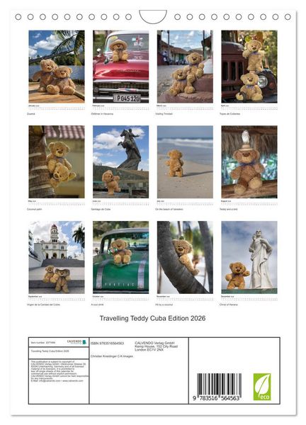 Produktbild: Travelling Teddy Cuba Edition 2026 (Wall Calendar 2026 DIN A4 portrait), CALVENDO 12 Month Wall Calendar