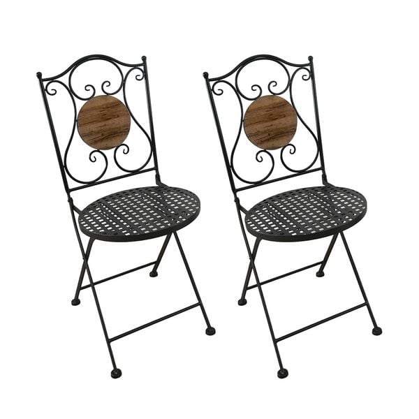 Produktbild: HTI-Living Gartenstuhl 2er-Set Metall Schwarz Holzoptik Gartenstuhl 2er-Set Metall Schwarz Holzoptik