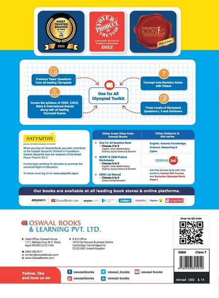 Produktbild: Oswaal One For All Olympiad Previous Years' Solved Papers, Class-7 Reasoning Book (For 2023 Exam)