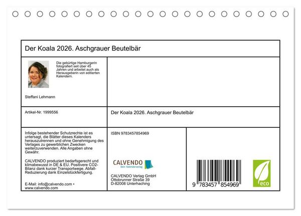 Produktbild: Der Koala 2026. Aschgrauer Beutelb&auml;r (Tischkalender 2026 DIN A5 quer), CALVENDO Monatskalender
