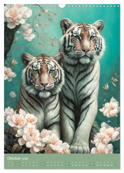 Produktbild: Raubkatzen mit Ornamenten indischer Art (Wandkalender 2026 DIN A3 hoch), CALVENDO Monatskalender