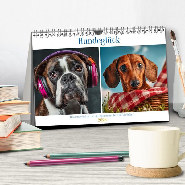 Produktbild: Hundegl&uuml;ck (Tischkalender 2026 DIN A5 quer), CALVENDO Monatskalender