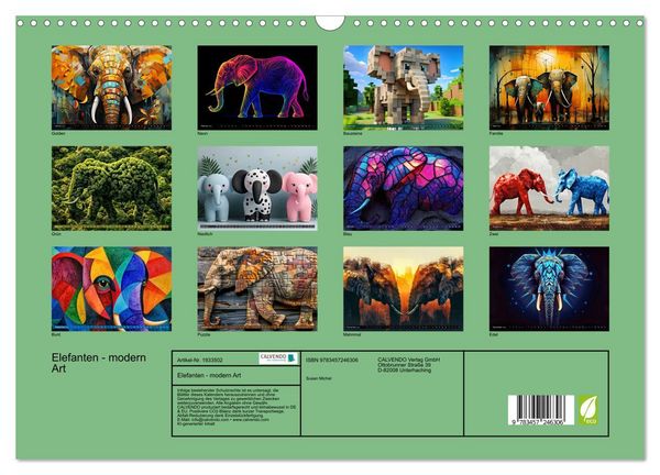 Produktbild: Elefanten - modern Art (Wandkalender 2026 DIN A3 quer), CALVENDO Monatskalender