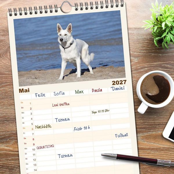 Produktbild: Familienplaner 2027 - Berger Blanc Suisse - Weggef&auml;hrten auf 4 Pfoten mit 5 Spalten (Wandkalender, 21 x 45 cm) CALVENDO