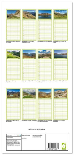 Produktbild: Familienplaner 2026 - Schweizer Alpenp&auml;sse mit 5 Spalten (Wandkalender, 21 x 45 cm) CALVENDO