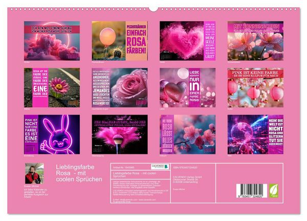 Produktbild: Lieblingsfarbe Rosa - mit coolen Spr&uuml;chen (hochwertiger Premium Wandkalender 2026 DIN A2 quer), Kunstdruck in Hochglanz