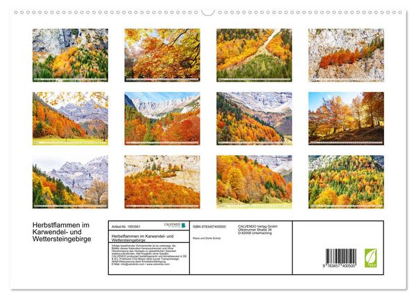 Produktbild: Herbstflammen im Karwendel- und Wettersteingebirge (hochwertiger Premium Wandkalender 2026 DIN A2 quer), Kunstdruck in Hochglanz