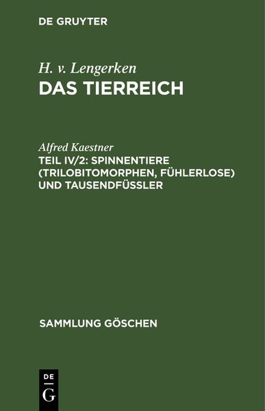 Produktbild: Spinnentiere (Trilobitomorphen, F&uuml;hlerlose) und Tausendf&uuml;&szlig;ler