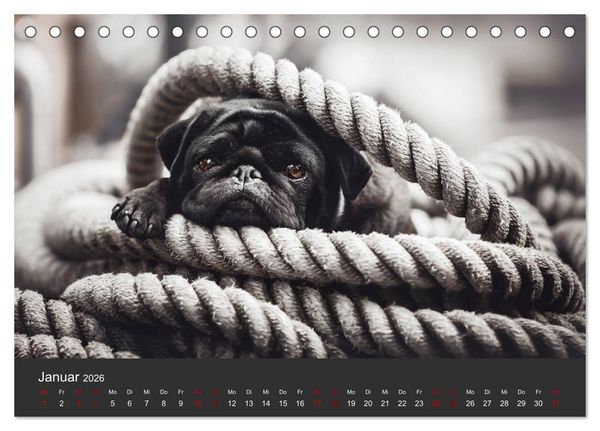 Produktbild: Diesel - ein mopsiges Leben (Tischkalender 2026 DIN A5 quer), CALVENDO Monatskalender