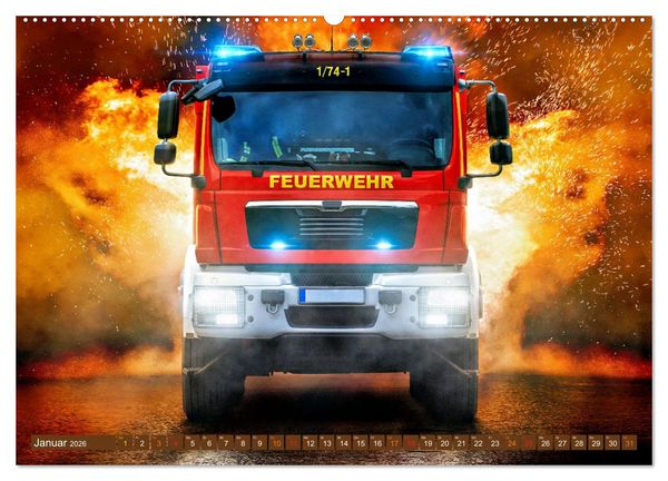 Produktbild: Im Bann der Rettung - Feuerwehr (Wandkalender 2026 DIN A2 quer), CALVENDO Monatskalender