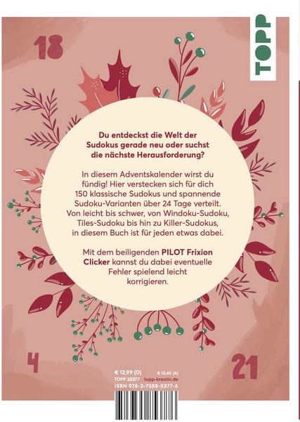 Produktbild: 24 DAYS R&Auml;TSELADVENTSKALENDER &ndash; Sudoku im Advent. Mit original PILOT Stift!