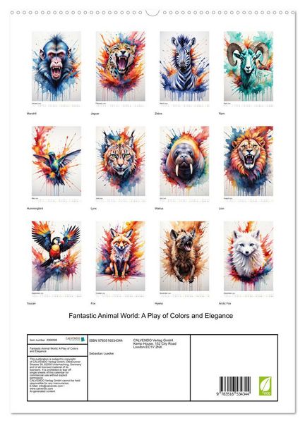 Produktbild: Fantastic Animal World: A Play of Colors and Elegance (High Quality Premium Wall Calendar 2026 DIN A2 portrait),CALVENDO 12 Month Wall Calendar