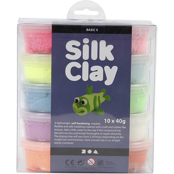 Produktbild: Creativ Company Silk Clay&reg;, Basic 2, sortierte Farben, 10x40 g