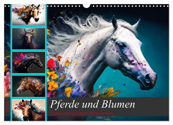Pferde und Blumen (Wandkalender 2026 DIN A3 quer), CALVENDO Monatskalender