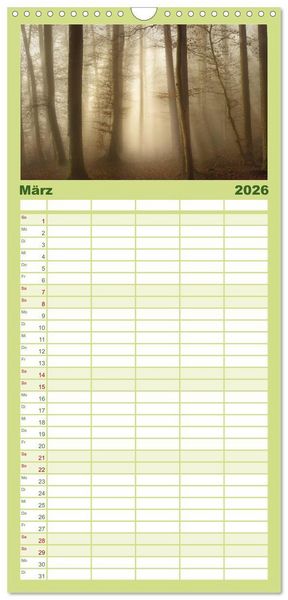 Produktbild: Familienplaner 2026 - Mysterium Wald mit 5 Spalten (Wandkalender, 21 x 45 cm) CALVENDO