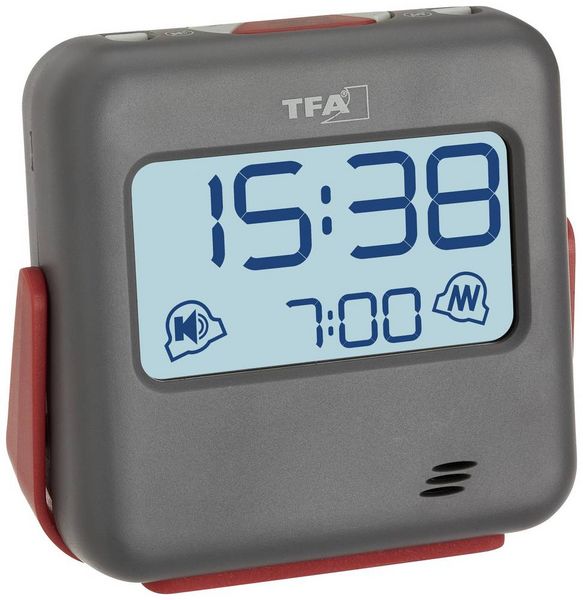 Produktbild: TFA Dostmann 60.2031.10 Quarz Wecker Grau Alarmzeiten 1 Vibrationsalarm, Extra lauter Weckton