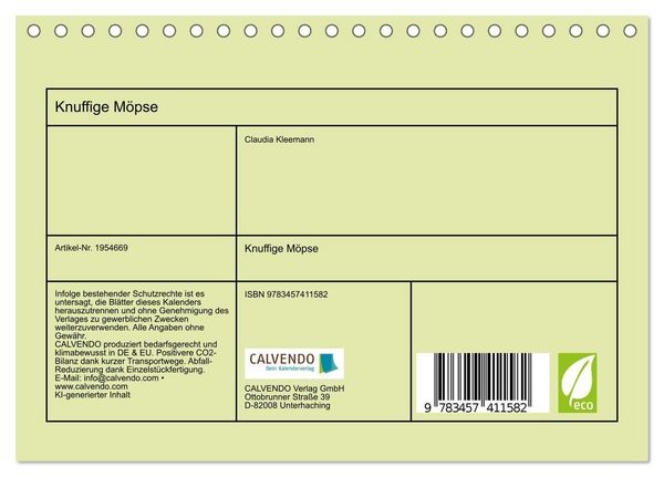 Produktbild: Knuffige M&ouml;pse (Tischkalender 2026 DIN A5 quer), CALVENDO Monatskalender