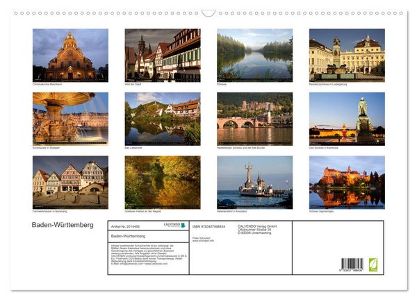 Produktbild: Baden-W&uuml;rttemberg (Wandkalender 2026 DIN A2 quer), CALVENDO Monatskalender