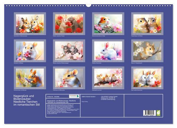 Produktbild: Nagergl&uuml;ck und Bl&uuml;tenzauber. Niedliche Tierchen im romantischen Stil (Wandkalender 2026 DIN A2 quer), CALVENDO Monatskalender
