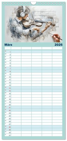 Produktbild: Familienplaner 2026 - Herzschlag in Noten mit 5 Spalten (Wandkalender, 21 x 45 cm) CALVENDO