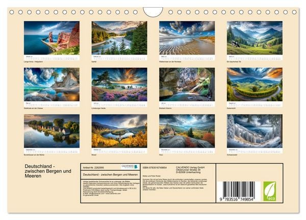 Produktbild: Deutschland - zwischen Bergen und Meeren (Wandkalender 2027 DIN A4 quer), CALVENDO Monatskalender