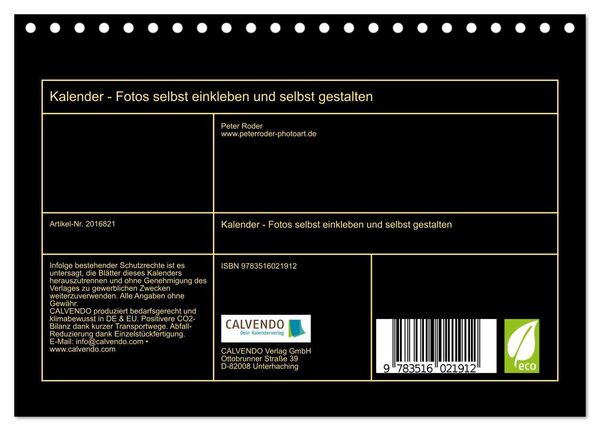 Produktbild: Kalender - Fotos selbst einkleben und selbst gestalten (Tischkalender 2026 DIN A5 quer), CALVENDO Monatskalender