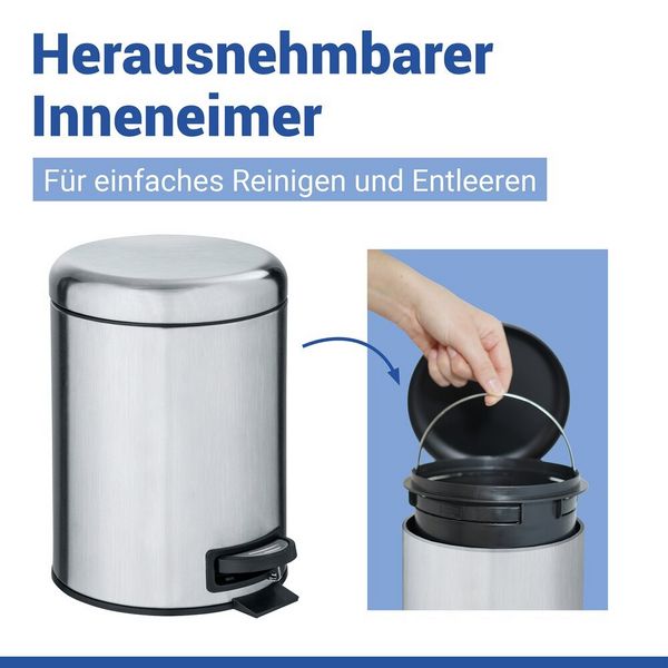 Produktbild: Kosmetik Treteimer Mod. Leman Edelstahl Matt 5L, mit herausnehmbarem Einsatz