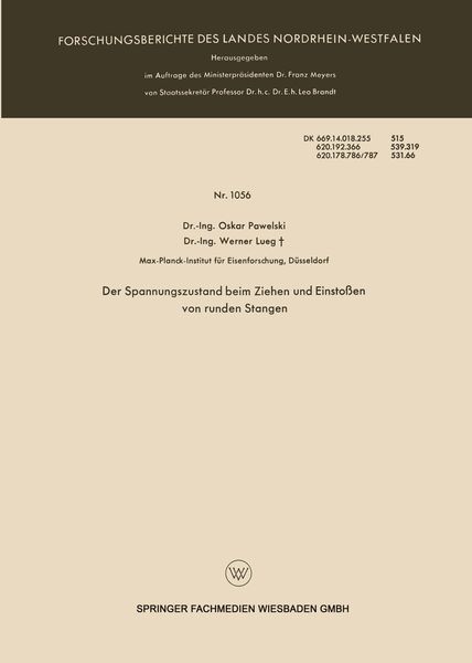 Produktbild: Der Spannungszustand beim Ziehen und Einsto&szlig;en von runden Stangen
